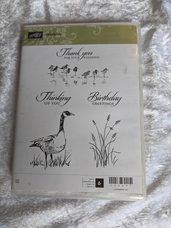 z.g.a.n. Stempelset Wetlands, Stampin Up, vogels, gans rust, Hobby en Vrije tijd, Stempelen, Zo goed als nieuw, Houten stempel