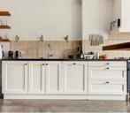 Witte keuken met zwart blad & grijze kast, Ophalen, Gebruikt, Wit, Graniet of Steen