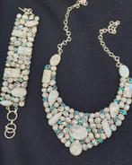 Zilveren collier en armband met maansteen en topaas, Sieraden, Tassen en Uiterlijk, Kettingen, Wit, Ophalen of Verzenden, Zo goed als nieuw
