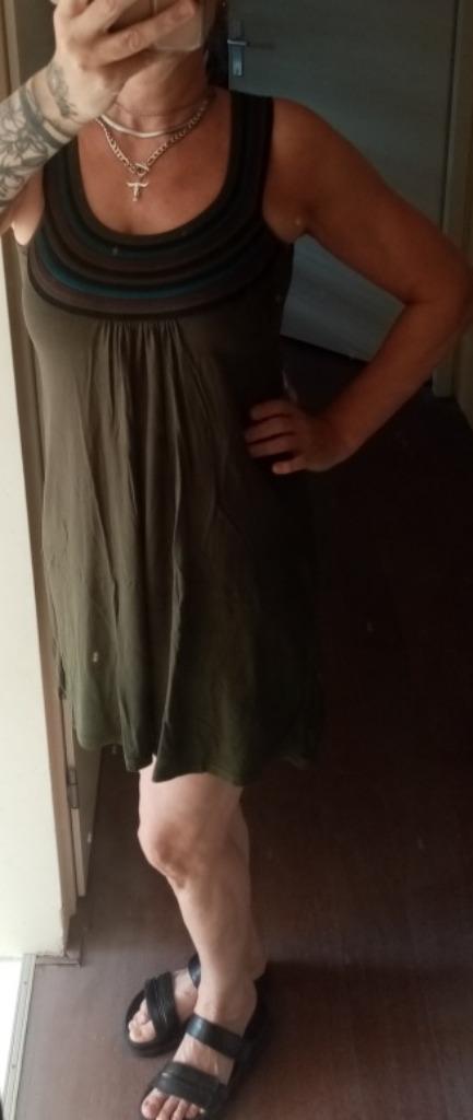 Groen hippy stijl jurkje uit Frankrijk mt S, Kleding | Dames, Jurken, Zo goed als nieuw, Maat 36 (S), Groen, Boven de knie, Ophalen of Verzenden