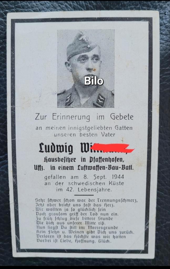Luftwaffe Sterbebild/ Bidprentje/ Deathcard Zweden 1944 WW2, Verzamelen, Bidprentjes en Rouwkaarten, Bidprentje, Ophalen of Verzenden