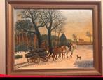 Winterlandschap Een houthakker en Paarden/paard met een kar, Antiek en Kunst, Ophalen
