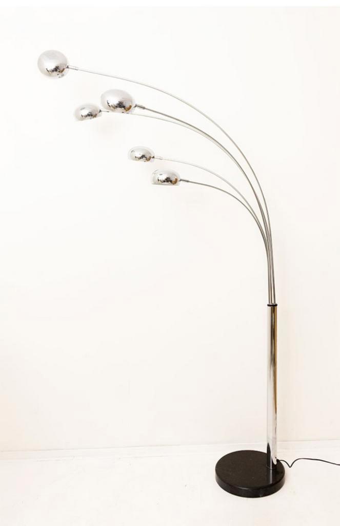 Retro Booglamp - 5 Armen, Marmeren Voet, Huis en Inrichting, Lampen | Vloerlampen, Zo goed als nieuw, 150 tot 200 cm, Metaal, Overige materialen
