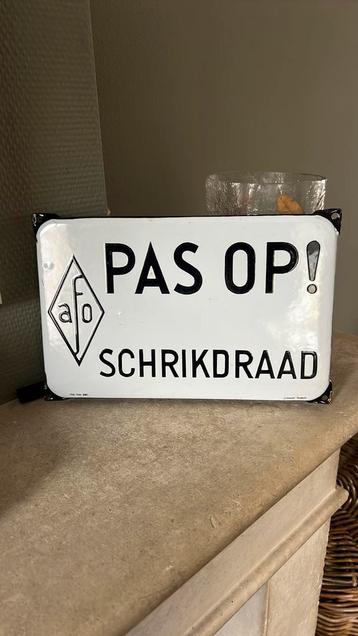 Emaille reclamebord bord AFO "pas op schrikdraad" Boerderij beschikbaar voor biedingen