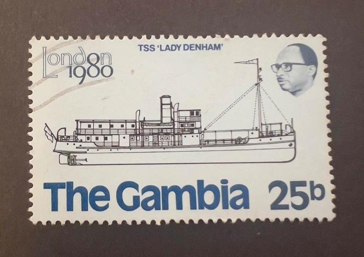 Gambia 1980 Postzegel - TSS Lady Denham, Postzegels en Munten, Postzegels | Thematische zegels, Gestempeld, Overige thema's, Ophalen of Verzenden
