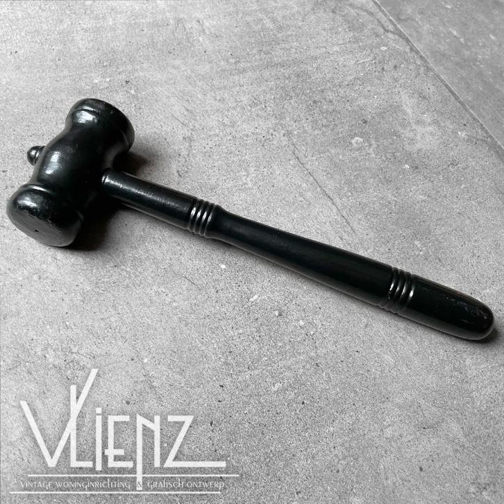 Vintage, brocante voorzittershamer, veilinghamer hout zwart, Antiek en Kunst, Curiosa en Brocante, Ophalen of Verzenden