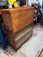 Vintage houten secretaire kast, Gebruikt, Met klep(pen), 100 tot 150 cm, Z