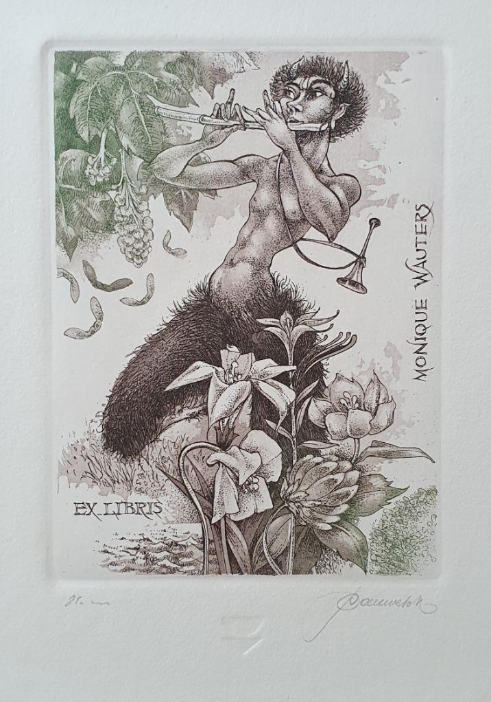 Exlibris / Ex libris H Pauwels, Pan, mythologie, Antiek en Kunst, Kunst | Etsen en Gravures, Verzenden