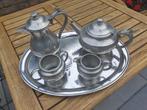 Sheffield pewter koffie/thee servies van tin met dienblad, Ophalen of Verzenden, Gebruikt