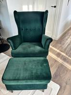 IKEA Strandmon Fauteuil met Voetenbank - Groen, Ophalen, Zo goed als nieuw, Stof, 75 tot 100 cm
