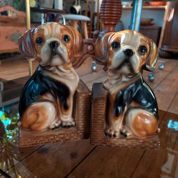  Lucky Vintage keramieken boekensteunen hondjes midcentury beschikbaar voor biedingen