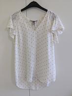 H&M witte top met zwarte stipjes-streepjes, maat 34, H&M, Wit, Ophalen of Verzenden, Zo goed als nieuw