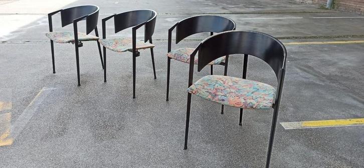Set van 4 postmodern Castelijn design eetkamerstoelen, Huis en Inrichting, Stoelen, Gebruikt, Vier, Hout, Stof, Ophalen