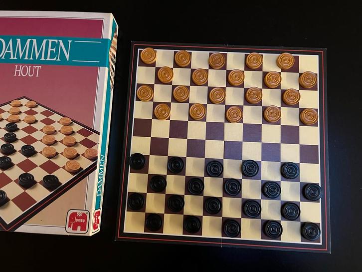 Klassiek Damspel met Houten Schijven - Compleet!, Hobby en Vrije tijd, Gezelschapsspellen | Bordspellen, Zo goed als nieuw, Een of twee spelers