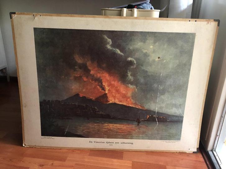 schoolplaat "De Vesuvius tijdens een uitbarsting" (Italië), Antiek en Kunst, Antiek | Schoolplaten, Aardrijkskunde, Ophalen of Verzenden