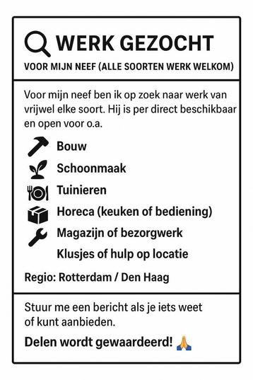 Werk gezocht beschikbaar voor biedingen