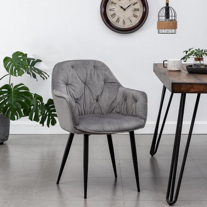 Nieuw-Roseberry -Eetkamerstoel-2 Set Grijs, Huis en Inrichting, Stoelen, Nieuw, Eén, Kunststof, Metaal, Stof, Grijs, Ophalen