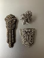 Lot van drie fraaie antieke (kleding) clips, strass bezet, Sieraden, Tassen en Uiterlijk, Antieke sieraden, Verzenden, Overige materialen