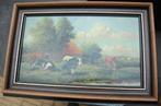 schilderij Cor Bouter - koeien melken, Antiek en Kunst, Ophalen of Verzenden