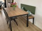 Eiken eettafel met bankje en rugkussen, Ophalen, Gebruikt, Eikenhout, 50 tot 100 cm