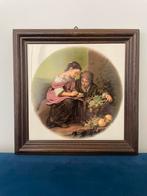 Vintage ingelijste wandtegel | de kleine fruitverkoopster, Antiek en Kunst, Ophalen of Verzenden