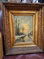 Schilderij: Winterlandschap met rivier, Antiek en Kunst, Kunst | Schilderijen | Klassiek, Ophalen of Verzenden