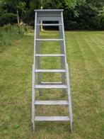 Vintage oude grijs blauwe houten ladder, Doe-het-zelf en Verbouw, Ladders en Trappen, Ophalen, Gebruikt, Ladder, Opvouwbaar of Inschuifbaar