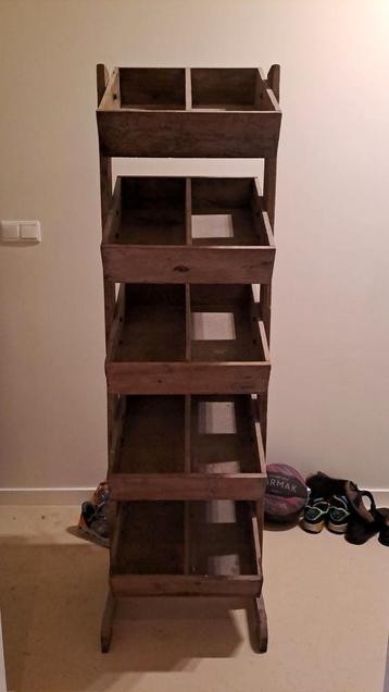 Vintage Houten Stellingkast met 5 Planken beschikbaar voor biedingen