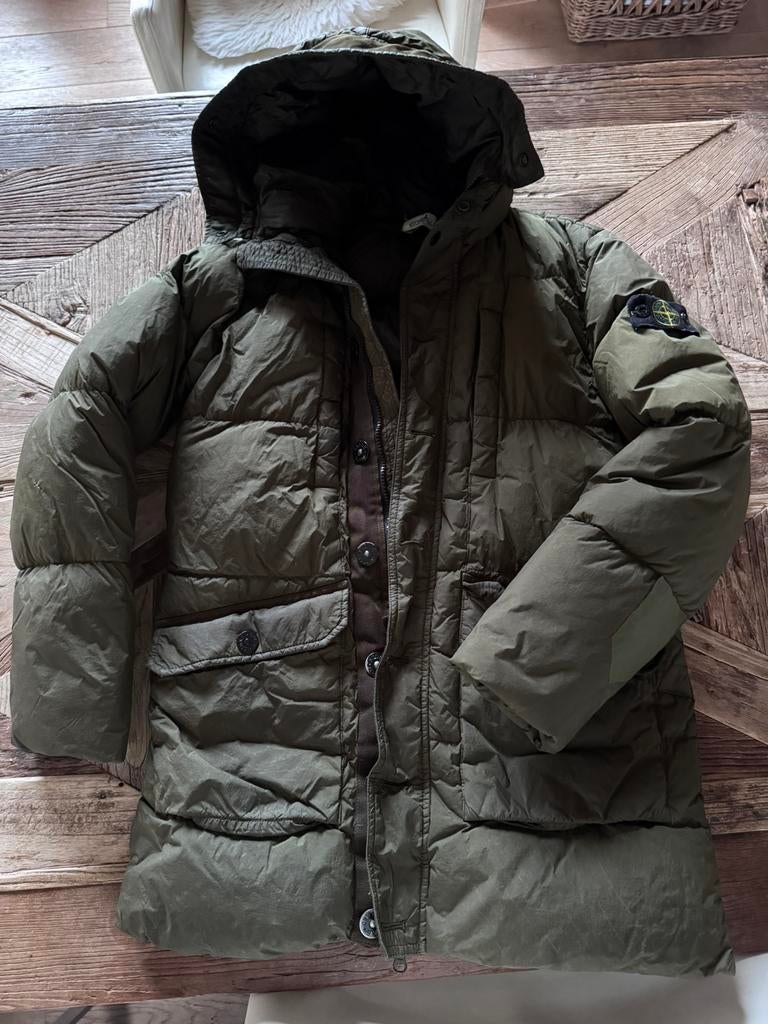 Stone Island legergroene winterjas dons 14 jaar, Ophalen, Gebruikt, Jongen, Jas