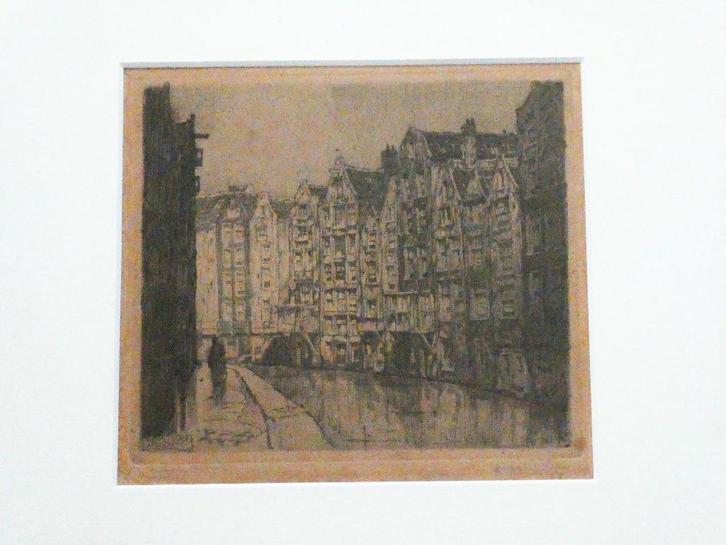 Oudezijds Achterburgwal Anton Pieck Amsterdam 1917 ets, Antiek en Kunst, Kunst | Etsen en Gravures, Ophalen of Verzenden