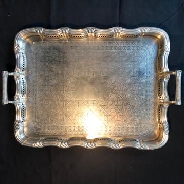 Extreem groot Engels verzilverd dienblad op pootjes -60x48x8 beschikbaar voor biedingen