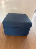 Blauwe stoffen poef, Huis en Inrichting, Banken | Voetenbanken en Poefen, Ophalen, Vierkant, Zo goed als nieuw, Stof
