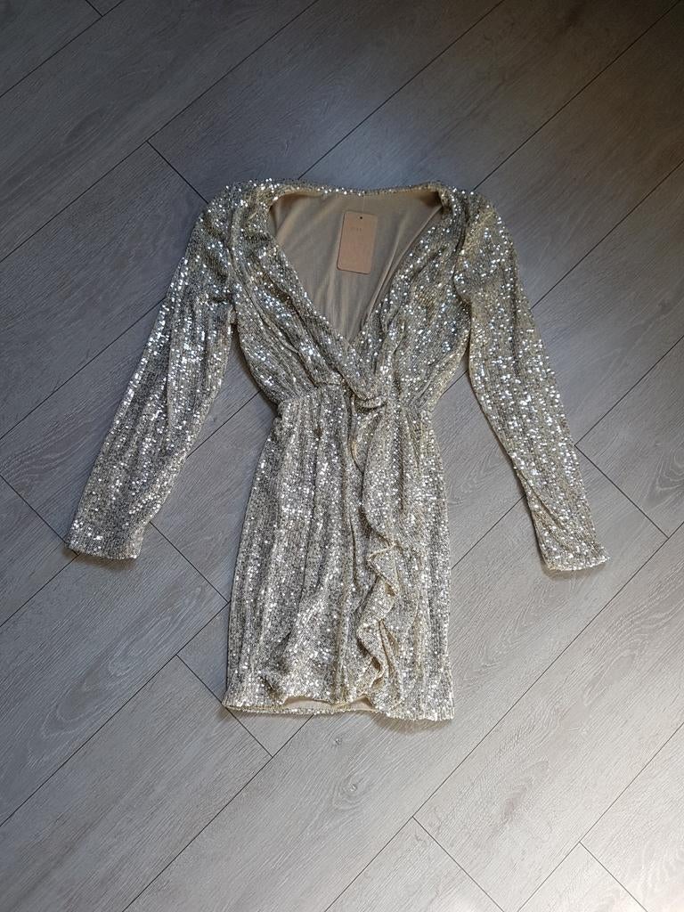 Glitter jurkje champagne kleur one size, Kleding | Dames, Jurken, Verzenden, Nieuw, Boven de knie