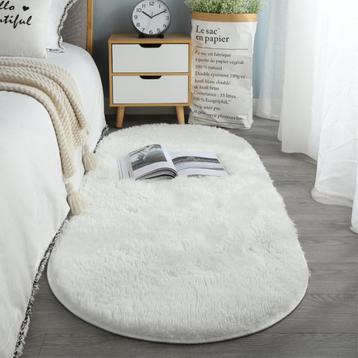 Wit Ovaal Hoogpolig Vloerkleed / Kleed Tapijt Mat Pluche beschikbaar voor biedingen