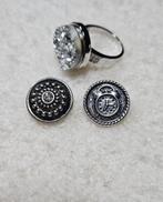 Click Button Ring met verwisselbare buttons, Ophalen, 18 tot 19, Met strass, IJzer of Staal