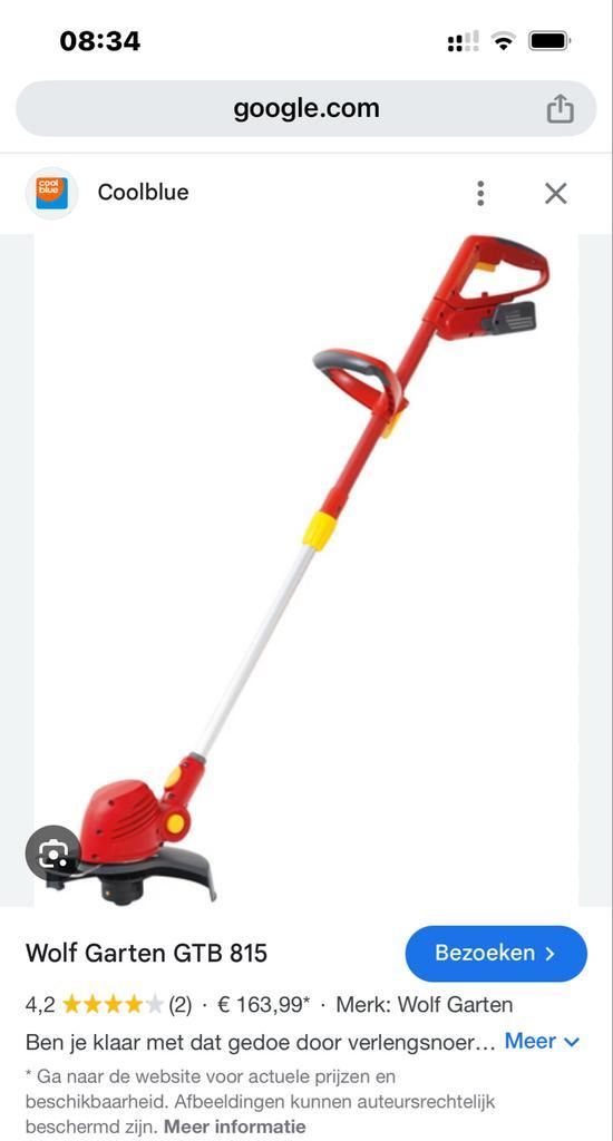 Wolf Garten GTB 815 Grastrimmer - Accu, Tuin en Terras, Grastrimmers, Gebruikt, Accu, 10 tot 30 cm, Ophalen