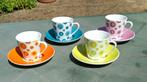 4 vintage espresso kop en schotel psychedelisch. LBVYR, Nieuw, Ophalen of Verzenden, Overige stijlen, Kop(pen) en/of Schotel(s)