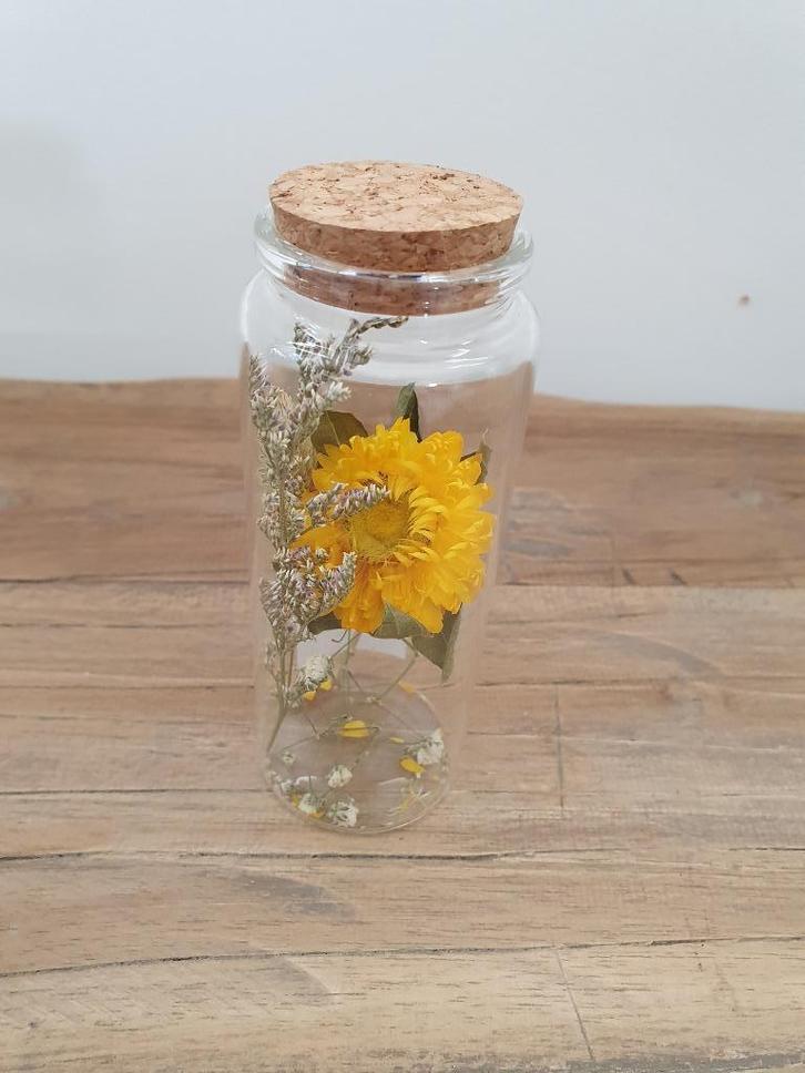 Buisje glas met droogbloemen, Huis en Inrichting, Woonaccessoires | Droogbloemen, Nieuw, Ophalen of Verzenden
