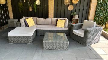 4-Delige Wicker Loungeset Grijs beschikbaar voor biedingen