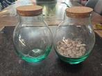 2 Glazen Vazen/Potten met Kurk Deksel, Huis en Inrichting, Woonaccessoires | Vazen, Overige kleuren, Ophalen of Verzenden, Minder dan 50 cm