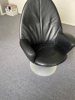 Zwart leren draaistoel, Huis en Inrichting, Fauteuils, Ophalen, Gebruikt, Minder dan 75 cm, Leer