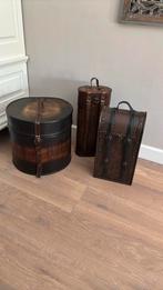3 decoratieve wijnkisten en hoedendoos, Huis en Inrichting, Woonaccessoires | Kisten, Ophalen, Zo goed als nieuw, 50 tot 100 cm