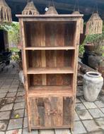 Stoere boekenkast van oud Truckwood, Ophalen, Met deur(en), Teakhout, Nieuw