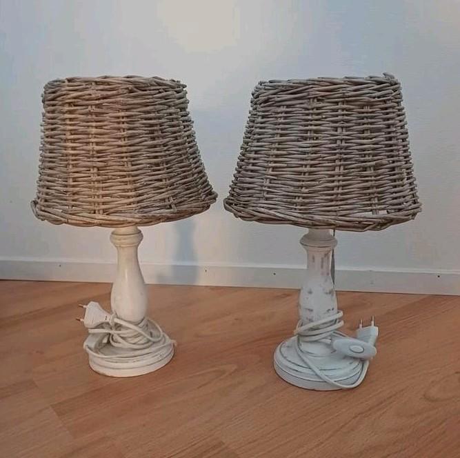 Brocante Lampenset - 6 Lampen Rotan Kappen, Huis en Inrichting, Lampen | Lampenkappen, Gebruikt, Ophalen