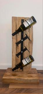 Industrieel houten wijnrek met metalen houders - 4 flessen, Nieuw, Ophalen of Verzenden
