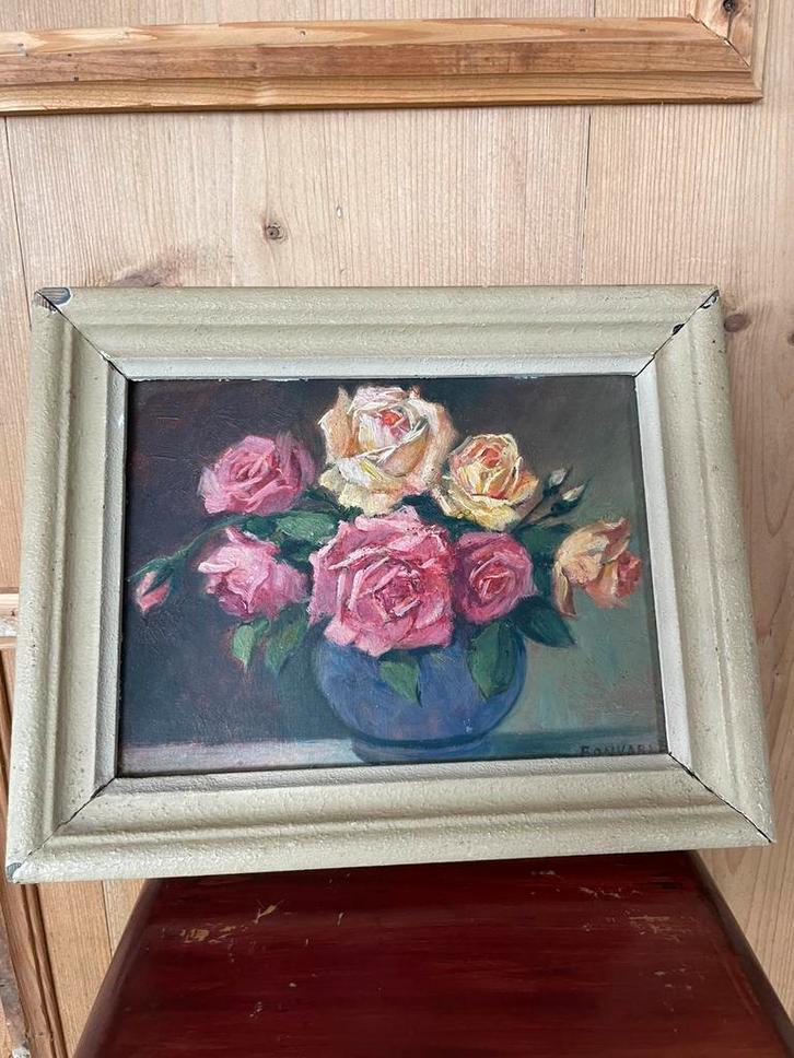 Origineel olieverf schiderij, stilleven rozen, gesigneerd, Antiek en Kunst, Kunst | Schilderijen | Klassiek, Ophalen of Verzenden