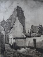 Ets straatje en kerk Mechelen, Jean Baptiste Coene II, 1920, Antiek en Kunst, Kunst | Etsen en Gravures, Verzenden