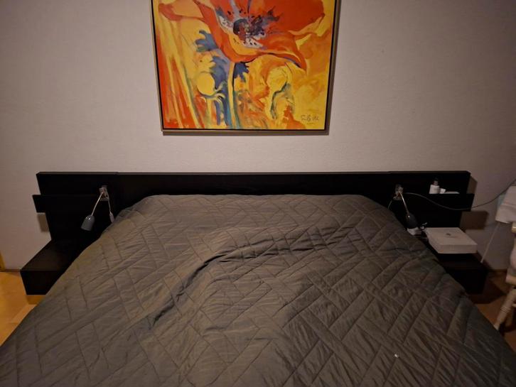 Ikea bed 160x200 met zwevende nachtkastjes, Huis en Inrichting, Slaapkamer | Bedden, Gebruikt, Tweepersoons, 160 cm, 200 cm, Hout