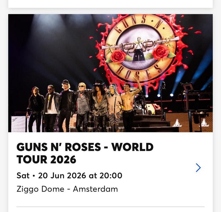 Guns n Roses tickets, Tickets en Kaartjes, Concerten | Pop, Twee personen, Juni