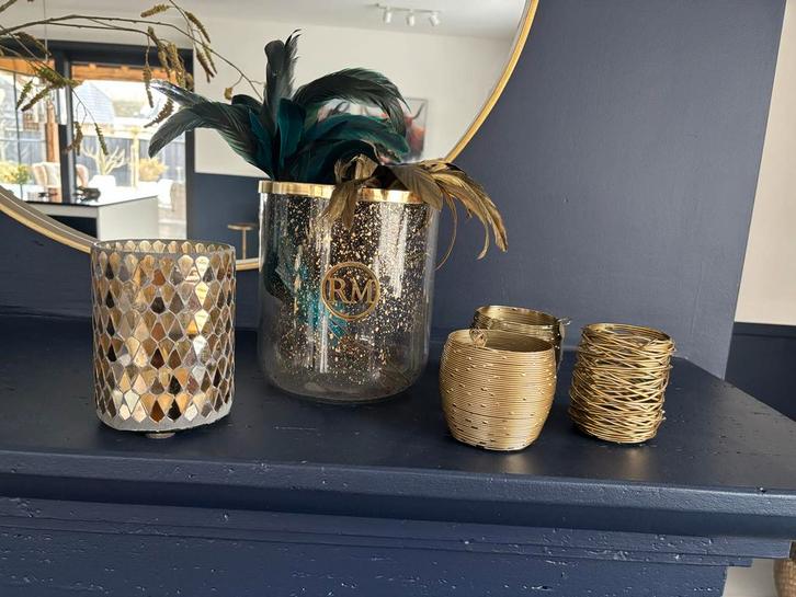 Rivièra Maison windlichten set, Huis en Inrichting, Woonaccessoires | Kandelaars en Kaarsen, Zo goed als nieuw, Kandelaar, Minder dan 25 cm